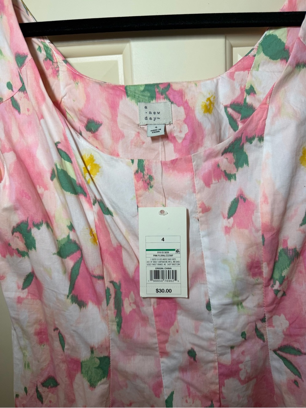 A New Day - pink and yellow floral watercolor cotton mini dress - Picture 5 of 6